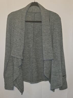 Nike Women’s Olive Green & Heather Gray Draped Open-Front Cardigan